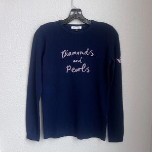 Bella Freud Diamonds And Pearls Navy Blue Pink Cashmere Sweater Jumper Sz XS